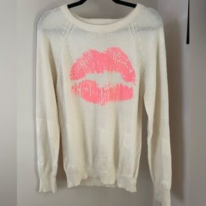 NWT Forever 21 Cream Sweater with Pink Lips